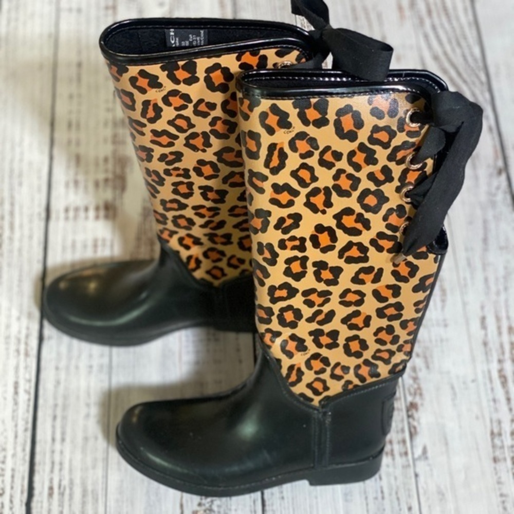 Coach Leopard lace up rain boots